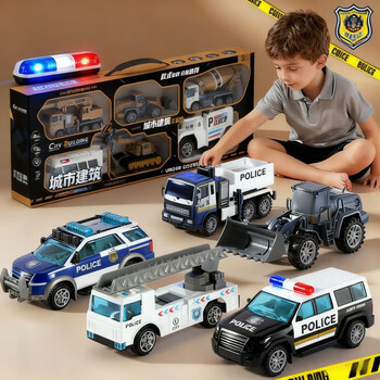 Medium-quality high-quality new model city police children's toy car car for boys 3 to 6 years old 1 engineering vehicle 2 set fire truck gift police police alloy car set six pieces movable parts/exquisite workmanship/alloy material