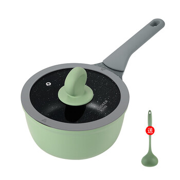 Cooking emperor maifan stone non-stick pot set soup pot household pan frying pan frying pan induction cooker gas stove universal new bamboo bluestone milk pot with lid 18cm_free green silicone spoon