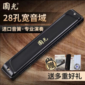 Guoguang imported gongs guoguang harmonica 24-hole polyphonic c key 28-hole accented professional performance level adult beginner and advanced gift matte black 24-hole polyphonic c key + self-study gift pack + beginner recommendation