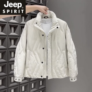 Jeep spirit men's new fashion stand-collar jacket casual versatile light luxury men's trendy high-end solid color thin down jacket off-white m
