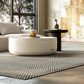 Qingziyou cream style round coffee table small apartment living room home tea table french light luxury modern minimalist designer side table real shot lacquered coffee table combination shipped in one package