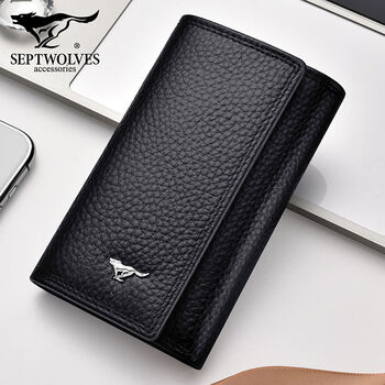 Key bag men's genuine leather car key bag multifunctional waist hanging key cover gift box simple unisex first layer cowhide black