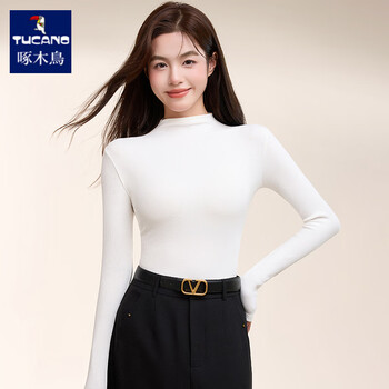 Woodpecker pure cotton bottoming shirt for women in autumn and winter half turtleneck warm inner autumn coat elastic large size slimming long-sleeved outer top 10a-white one piece m recommended 80-100 pounds