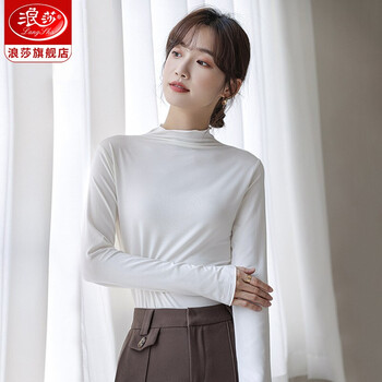 Langsha half turtleneck bottoming shirt for women, long-sleeved spring and autumn inner wear, slim fit autumn and winter underwear for women, thin style, mid-collar top, elegant white, one size fits all