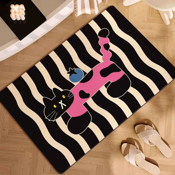 Yusenyi high-end powder room door floor mat bathroom non-slip diatom mud foot mat bathroom absorbent toilet quick-drying jeffy meow meow black square 4570cm