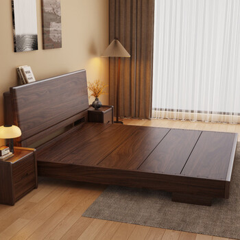 Yimi guangdong foshan solid wood bed walnut backrest bed row frame bed frame 1.8 meters double bed bedroom tatami mortise and tenon pure solid wood bed 1500mm*1900mm x mortise and tenon structure + full bed board