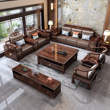 Congyou sofa 2025 new solid wood sofa new chinese style ebony wood sofa combination living room large apartment modern furniture 2+medium box+3+square coffee table+square table+around chair three-piece set+tv cabinet