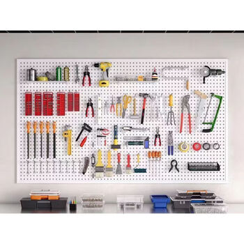 Customized framed round hole hole board tool wall porous hanging board mobile phone accessories storage rack supermarket shelf white paint 3 layers 100*80m free hooks 20 pcs