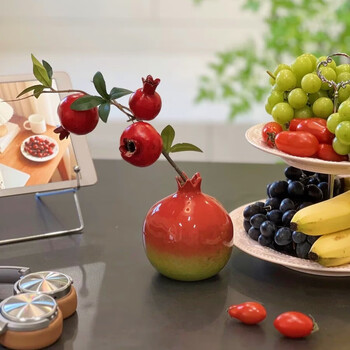 Xingxing festive ornaments 2025 new pomegranate flower simulation flower pomegranate fruit branch table decoration auspicious fruit ornaments pomegranate vase + 3 small pomegranates red (no tag) width and height 13*14cm