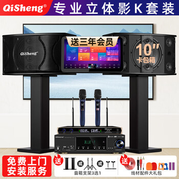 Qisheng family ktv audio combination set theater karaoke machine professional karaoke speaker singing complete set of equipment home stage conference living room tv karaoke all-in-one jukebox professional ten-inch card package desktop 7-piece set
