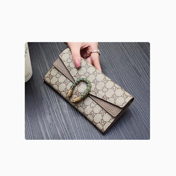 Kangaroo leather women's long wallet 2023 new multi-card slot folding short clip light gray