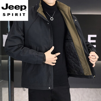 Jeep spirit two-cotton jacket men's autumn and winter 2025 new workwear stand-up collar jacket men's quilted thickened warm clothes black 3xl