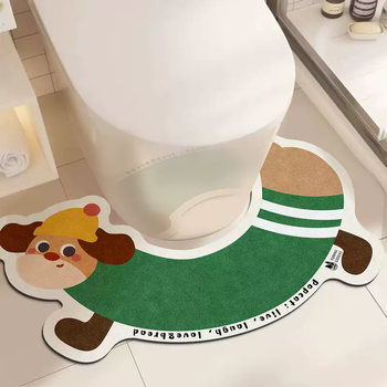Yusenyi dachshund toilet u-shaped floor mat for home bathroom toilet diatom mud anti-splash urine water-absorbent wear-resistant and dirt-resistant foot mat green dachshund dog curved 38x59cm