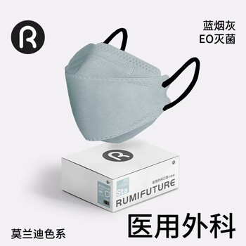 Runmi bio willow leaf type disposable medical surgical mask individually packaged to prevent wind and cold, blue ash/50 pieces