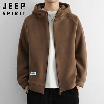 Jeep spirit jeep polar fleece hooded jacket men's winter trendy loose sports cardigan sweatshirt men's coffee xl