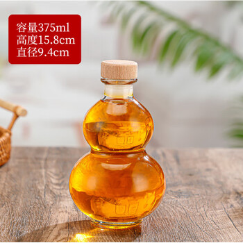Fat donglai's same quality creative glass gourd bottle for soaking wine, gourd-shaped bottle, transparent, high-looking, tea and fruit juice, wooden lid, transparent, no strap, 375ml