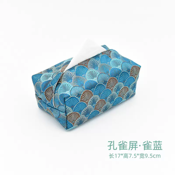 Yusenyi chinese light luxury tissue box fabric cover high-end tissue box living room home model room tissue bag b&b simple style blue peacock screen