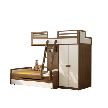 Yusenyi dui staggered solid wood bunk bed small apartment bunk bed misaligned children's bed bunk high and low double bed wardrobe high and low bed-pull bed 1350mmx1900mm more combinations