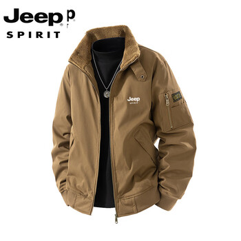 Jeep spirit jeep lamb velvet jacket men's autumn and winter velvet thickened jacket youth cotton workwear bomber jacket khaki m