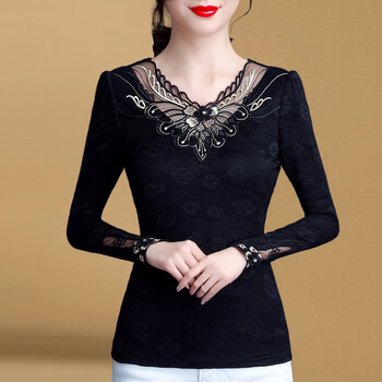 Orchid lace bottoming shirt for women in autumn and winter 2025 new style that can be worn inside and outside, fashionable and stylish spring black women's top, black thin section xl recommended 110-120 pounds