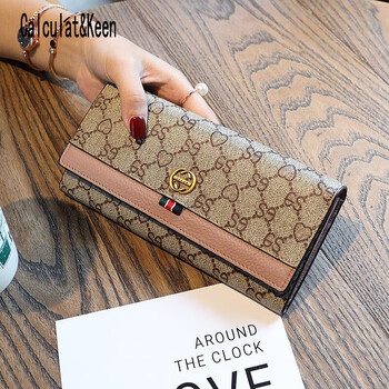 Calculat&keenck women's bag women's wallet fashion wallet long niche design simple multi-card slot card bag large capacity wallet pink goddess' day gift ghostwriting greeting card