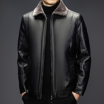 The same leather jacket for men in winter plus velvet and thickened lamb fur all-in-one leather jacket for men black 3xl 190