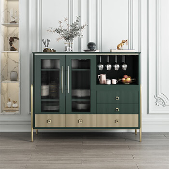 Pupan italian light luxury sideboard solid wood tea cabinet restaurant side cabinet multi-functional storage wine cabinet minimalist tempered glass door two-door cabinet army green double door