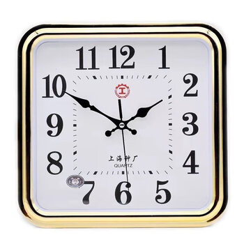 Shanghai silent clock living room wall clock large size home clock electronic wall clock large quartz clock wall clock 28*29 cm i-shaped square champagne gold 12 inches