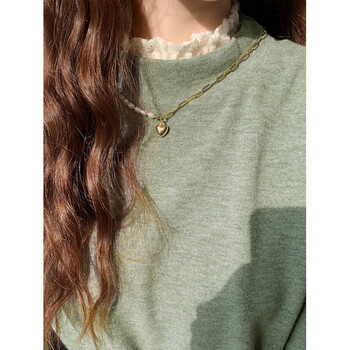 Semir stand-collar german velvet lace bottoming shirt for women with half-turtle collar spring, autumn and winter plus velvet long-sleeved t-shirt design top, light gray green l 111-125 catties