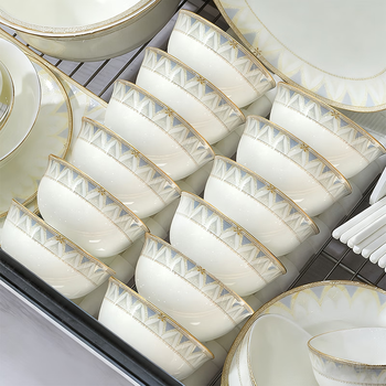 Ruxi dunhuang cultural and creative bowl home set jingdezhen ceramic bowl set 2025 new housewarming gift tableware complete set dunhuang-tianlai gospel 10-person meal soup pot configuration 56-piece set