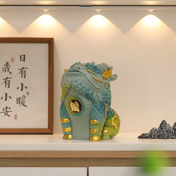 Dingjia cultural and creative piggy bank can only enter and exit the piggy bank. adult desktop pixiu fortune ornaments entrance bar new year's gift small size cyan can withdraw money