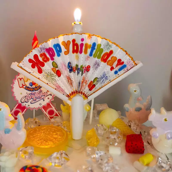 Yusenyi ins style internet celebrity creative colorful flame candle cake plug-in children's birthday party color-changing candle decoration happy birthday fan-shaped candle 2 pieces