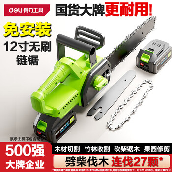 Deli rechargeable electric chainsaw household saw firewood electric chain saw handheld high-power lithium-electric logging saw 12 inches