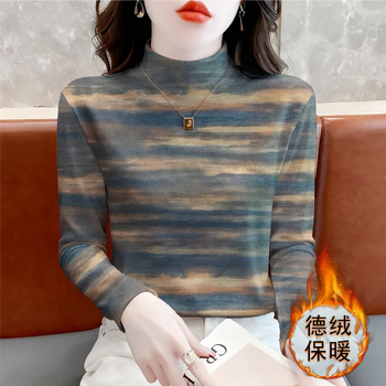 Siyu junde velvet bottoming shirt for women 2025 autumn and winter new style half-high collar slim fit inner warm long-sleeved t-shirt top for women d839# gradient tie-dye stripes xl recommended 110-125 pounds