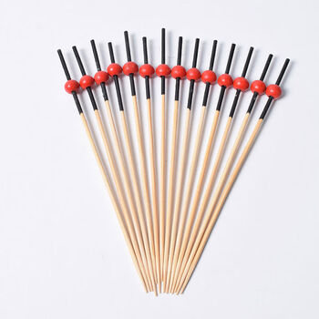 Afresh365 disposable fruit skewers, bamboo skewers, flower skewers, fruit forks, creative plate decoration, art toothpicks, cocktail skewers, artistic conception plate decoration, red beads and black skewers, 500 pieces