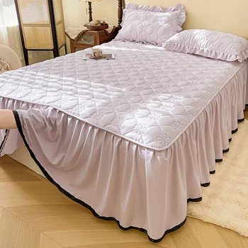 Yusenyi anti-slip bed. full solid color cotton washed protective cover 1.5m1 skirt 8 meters single piece cotton dustproof bed sheet cover 3 flower language rose purple (original cotton quilting) 1 piece flower language rose purple (original cotton quilting) 180x200cm (bed skirt - one pair of pillowcases) 180x200cm (bed skirt - one pillowcase)