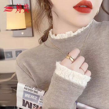 Tingmei lace half turtleneck bottoming shirt for women in autumn and winter german velvet brushed thickened foreign style inner warm t-shirt long-sleeved top