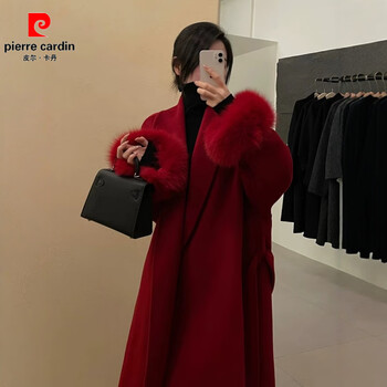 Pierre cardin fox fur cape double-sided cashmere coat women's 2025 autumn and winter new korean style small woolen coat red l 136-150 jin