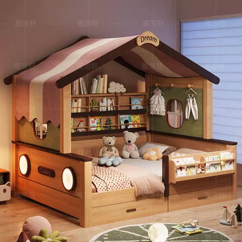 Yusenyi children's bed, one-piece space-saving bed with guardrails, double tatami, girl's tree house princess 1.35, one-piece double bed, first three orders daily to receive a gift, 1200mmx1900mm