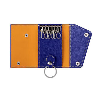 Huahu multifunctional key bag for women, genuine leather, palm pattern, first layer cowhide, buckle card holder, royal blue