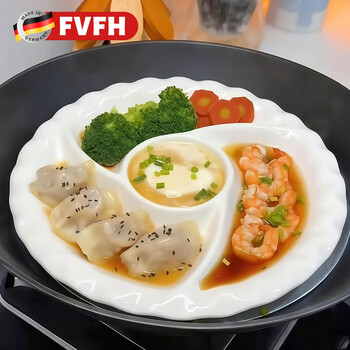 Fvfh german ceramic pinwheel steaming plate, high temperature resistant steaming bowl, baby food supplement steaming grid wok, one pot steaming compartment plate, 10-inch ceramic windmill tray, smooth glaze/easy to clean