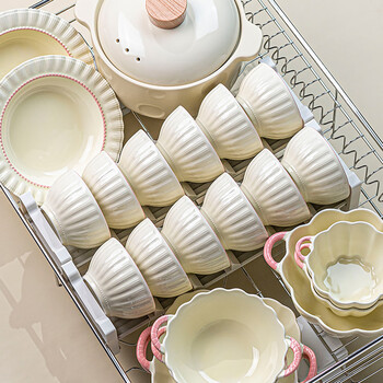Jiaowu bowl set for home new underglaze color high-value ceramic tableware set cream style housewarming wedding gift fendai-4 people meal 18-piece set fendai tableware set