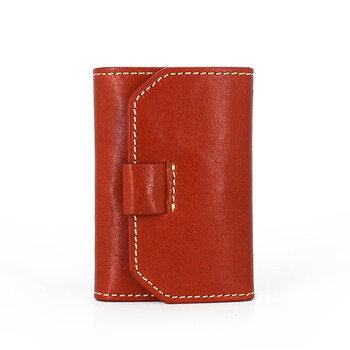 Japanese and korean original vegetable tanned cowhide literary retro key bag women's buckle genuine leather access card bag men's key chain trendy brown