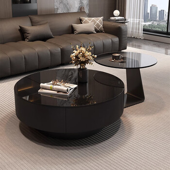 Chengyi 2025 new black glass coffee table italian minimalist slate living room home light luxury high-end simple round combination