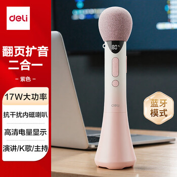 Deli 17w high-power handheld microphone amplifier teacher class speech treasure little bee teacher horn teaching tour guide speech microphone wireless bluetooth karaoke high-definition digital display powder
