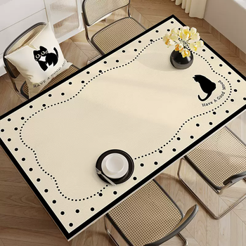 Yusenyi dining table mat, high-end tablecloth, pvc leather, no-wash, waterproof, oil-proof, anti-scalding coffee table mat, table mat, polka dot cat 80cmx160cm (say goodbye to oil stains, not easy to penetrate)