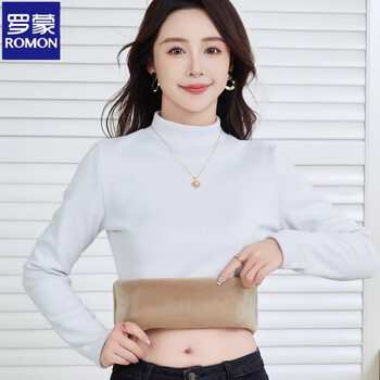 Romon thickened velvet bottoming shirt for women, combed velvet inner, autumn and winter stand-up collar, slim and warm, half turtleneck top, white s 80-90 catties