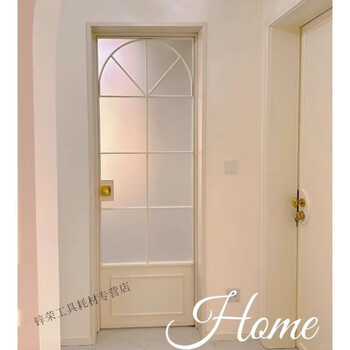 Door toilet door toilet door titanium magnesium alloy oil sand light luxury door customization french retro white double cover large semicircular aluminum plate single layer 8mm glass