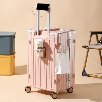Extra large capacity suitcase 30 inches 28 inches thickened strong and durable aluminum frame trolley case women's suitcase leather suitcase men's cherry blossom pink 37-cent alloy aluminum frame multi-functional upgraded thickened pressure-resistant can sit free 20 inches thickened large capacity + multi-functional + one year break replacement lifetime warranty