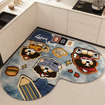 Yusenyi kitchen special floor mat 2024 new water-absorbent, anti-slip, anti-oil and stain-resistant heart-shaped corner kitchen mat kitchen side carpet diatom mud cowboy reading dog heart-shaped 100x100cm (dirty-resistant and easy to care for)